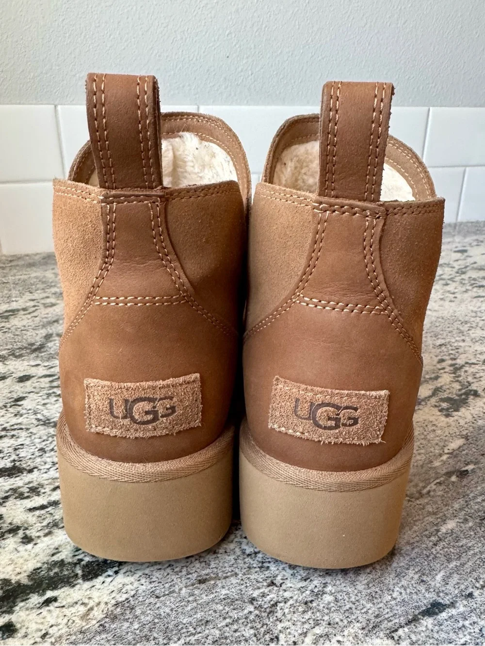 UGG Tan Suede Platform Chelsea Booties